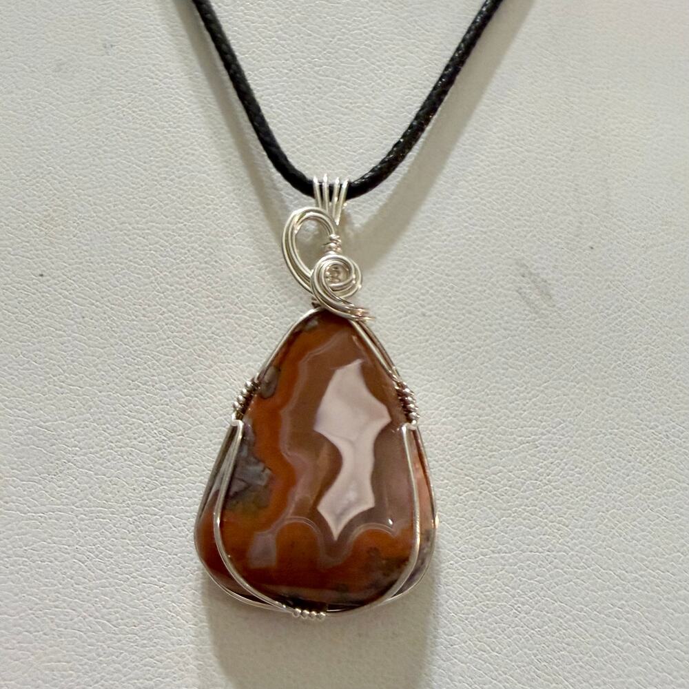 Sterling Silver Wire Wrapped Crazy Lace Agate Pendant
